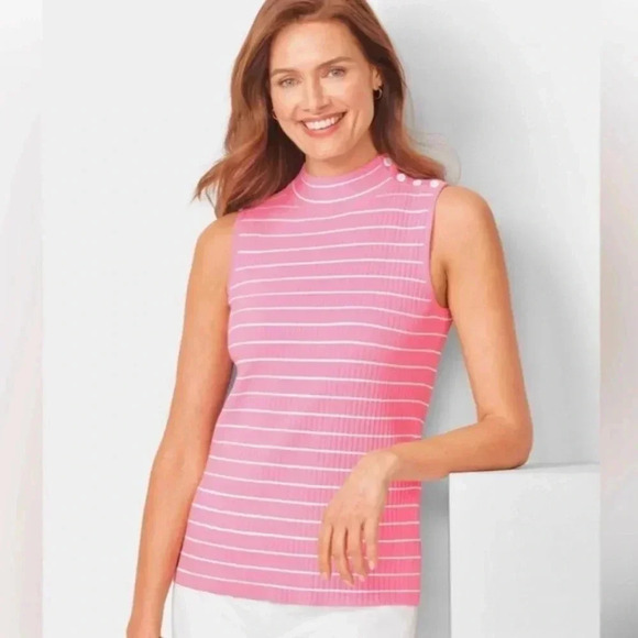 TALBOTS Women’s Sleeveless Ribbed Knit Pullover Sweater White Stripes Size XL - Picture 1 of 6